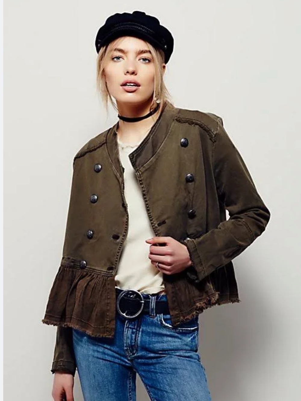 Free People Ruffle Hem Military Jacket Size XS